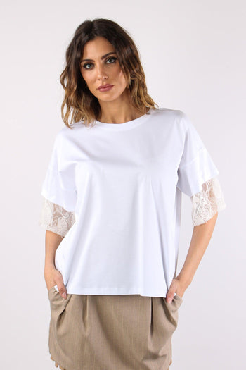 T-shirt Pizzo Inserto Manica Bianco - 2