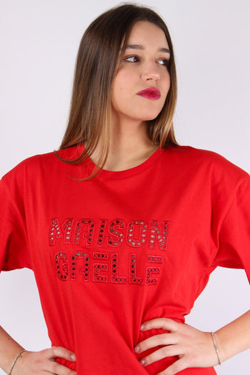 Maxi T-shirt Ricamo Maison Gae Rosso - 8