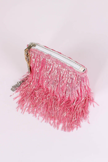 Pochette Paillettes Frange Pink - 7