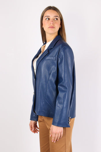 Giacca Squadrata Ecopelle Blu - 3