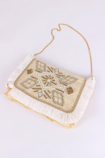 Pochette Ricami Frange Bianco - 3