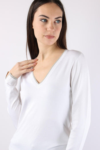 Maglia Scavo V Inserto Lurex Bianco Lana - 8