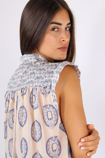 Camicia Senza Manica Fantasia Azzurro - 7