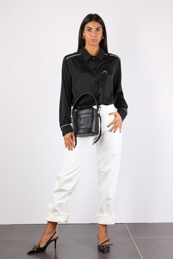 Camicia Effetto Raso Piping Nero - 4
