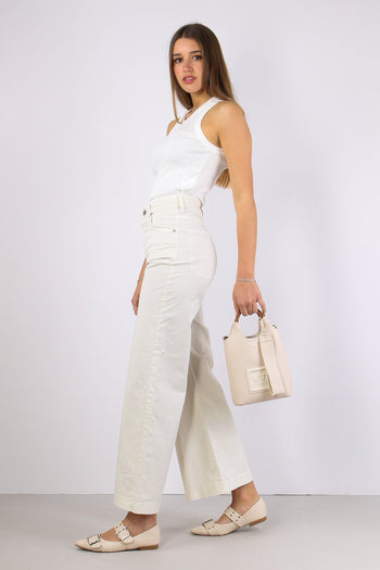 Pantalone Palazzo 5 Tasche Burro - 5