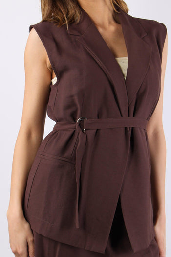 Gilet Cinturato Misto Viscosa Cioccolato - 9