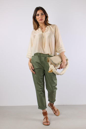 Camicia Mussola Macrame Manica Ecru - 5