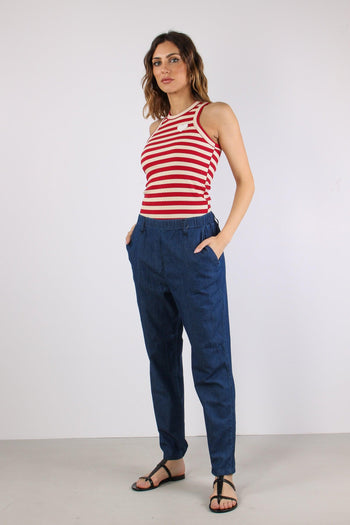 Pantalone Chambray Elastico Di Denim - 5