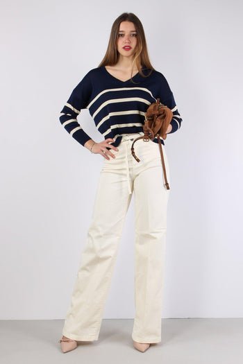 Maglia Scollo V Righe Blu/panna - 6