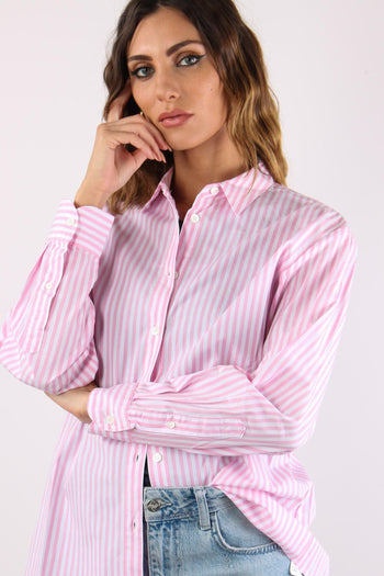 Camicia Cotone Riga Ricamo Schiena Bianco/rosa - 9