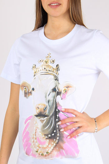 T-shirt Stampa Mucca Corona Bianco Ottico - 6