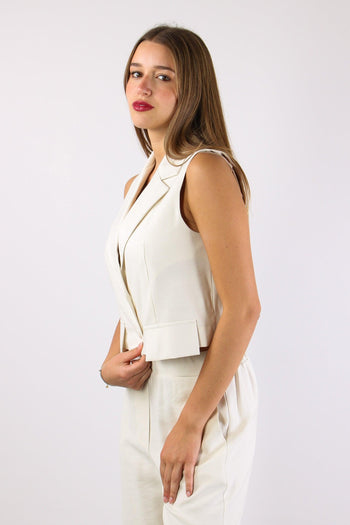 Gilet Cropped Misto Viscosa Panna - 3