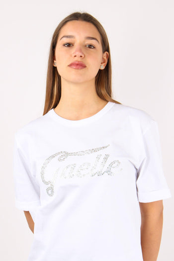 T-shirt Strass Apertura Dietro Bianco - 8