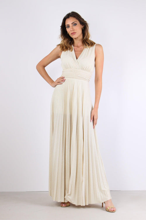 Abito Lurex Puntinato Incrocio Beige