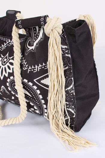 Borsa Fantasia Frange Laterali Nero - 7