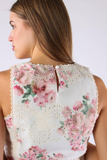Top Sangallo Fantasia Fiori Bianco/rosa - 7