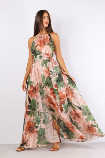 Abito Fantasia Fiori Lurex Pesca - 2