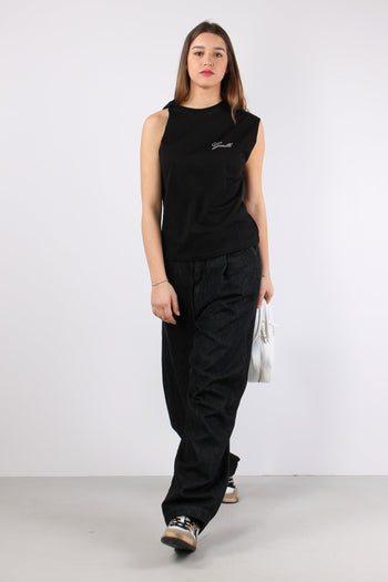 T-shirt Asimmetrica Logo Stras Nero - 5