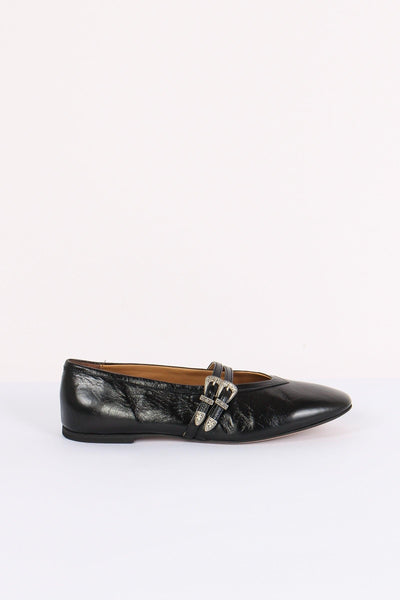Ballerina Pelle Doppia Fibbia Nero