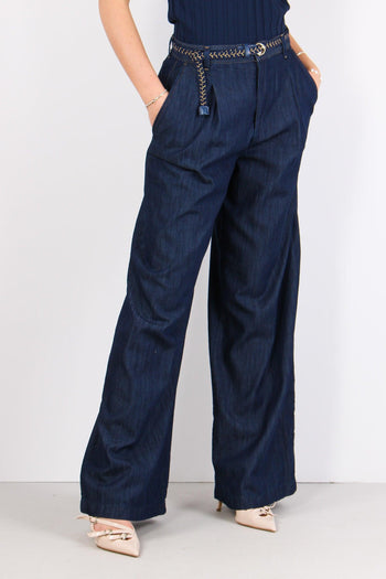 Pantalone Flare Chambry Denim Blue Dark - 5
