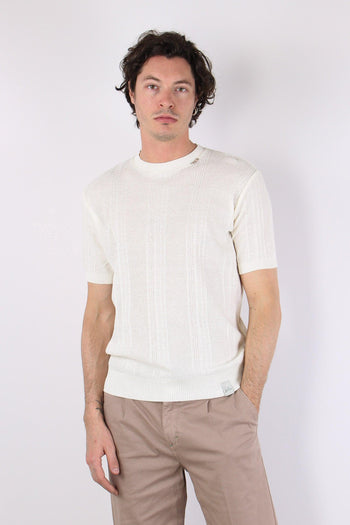 T-shirt Cotone Lavorato Panna - 3