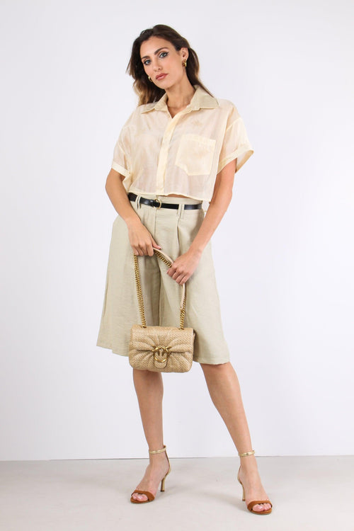 Camicia Corta Mussola Ricamo Naturale