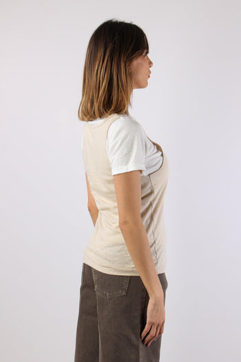 T-shirt Canotta Sovrapposta Bianco/beige - 6