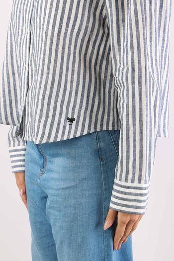 Albatro Camicia Lino Riga Tasca Bianco/blu - 7