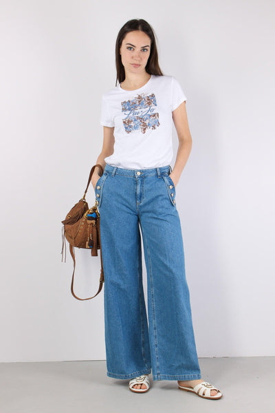 T-shirt Slim Fantasia Fiori Bianco/br