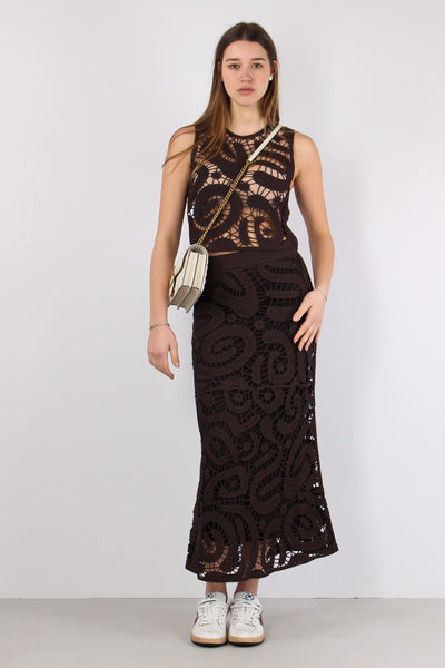 Eruzione Top Macrame Marrone Java