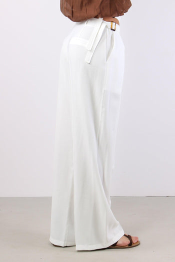 Pantalone Cut Out Fibbia Bianco - 6