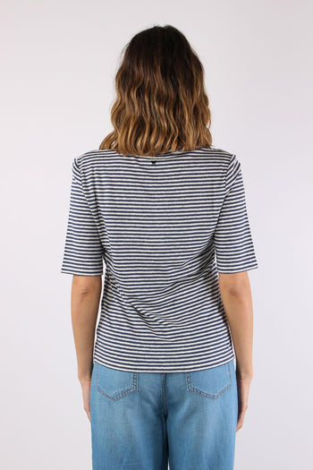 Opzione T-shirt Scavo V Riga Ecru/blu - 4