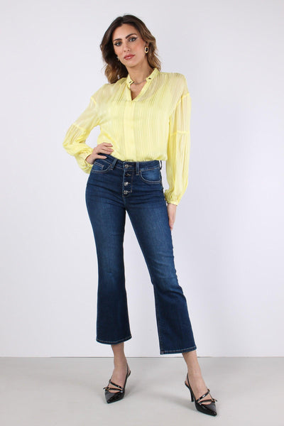 Jeans Trombetta Bottoni Denim Scuro