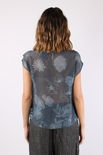 Blusa Rouches Stampa Fiori Blu/fiori - 4