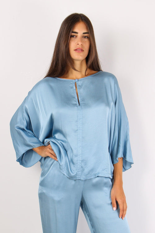 Blusa Effetto Raso Azzurro