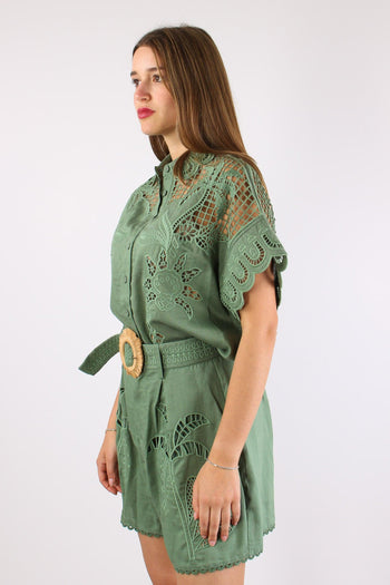 Camicia Lino Ricamo Verde - 5