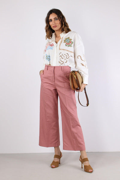 Zircone Pantalone Cropped Misto Lino Rose