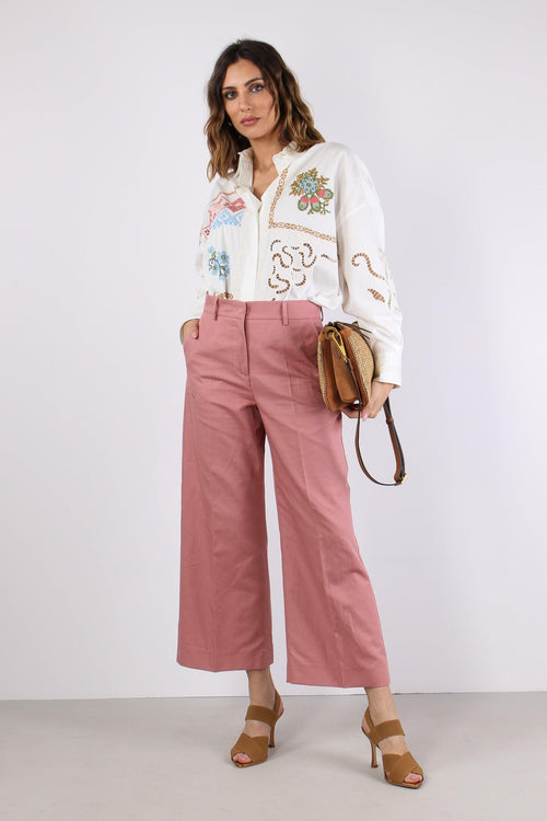 Zircone Pantalone Cropped Misto Lino Rose