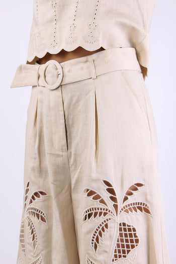 Pantalone Lino Palazzo Pences Ecru - 8