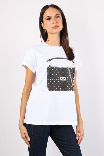 T-shirt Borsa Inserto Borchie Bianco - 4