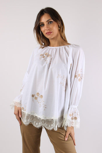 Blusa Scollo Barca Ricamo Fior Bianco - 2
