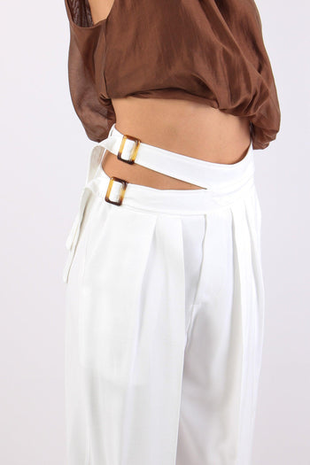 Pantalone Cut Out Fibbia Bianco - 8