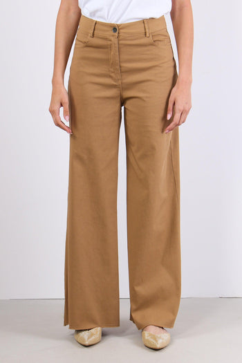 Pantalone Cotone Gamba Larga Cammello - 2
