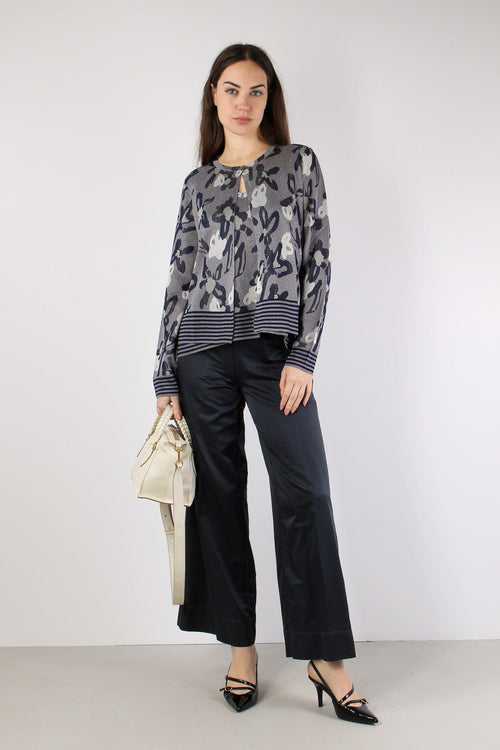 Cardigan Jacquard Lurex Blu/salina