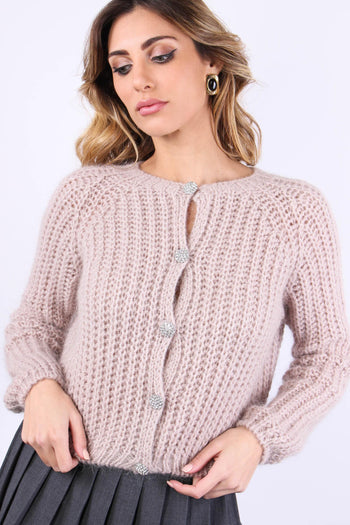 Cardigan Bottoni Gioiello Rosa - 6