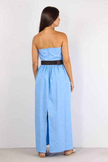 Abito Fascia Cotone Cintura Azzurro - 3