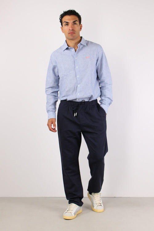 Pantalone Lino Elastico Navy Blue