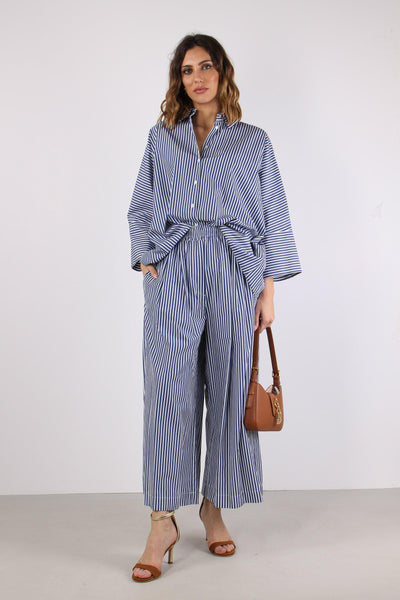 Ottone Pantalone Cropped Cotone Blu/bianco