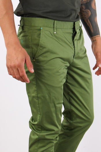 Pantalone Chino Rasatello Verde Scuro - 5
