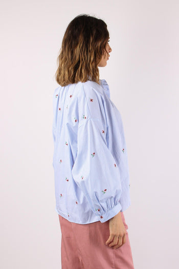 Butterfly Camicia Ricamo Fiori Bianco/azzurro - 6
